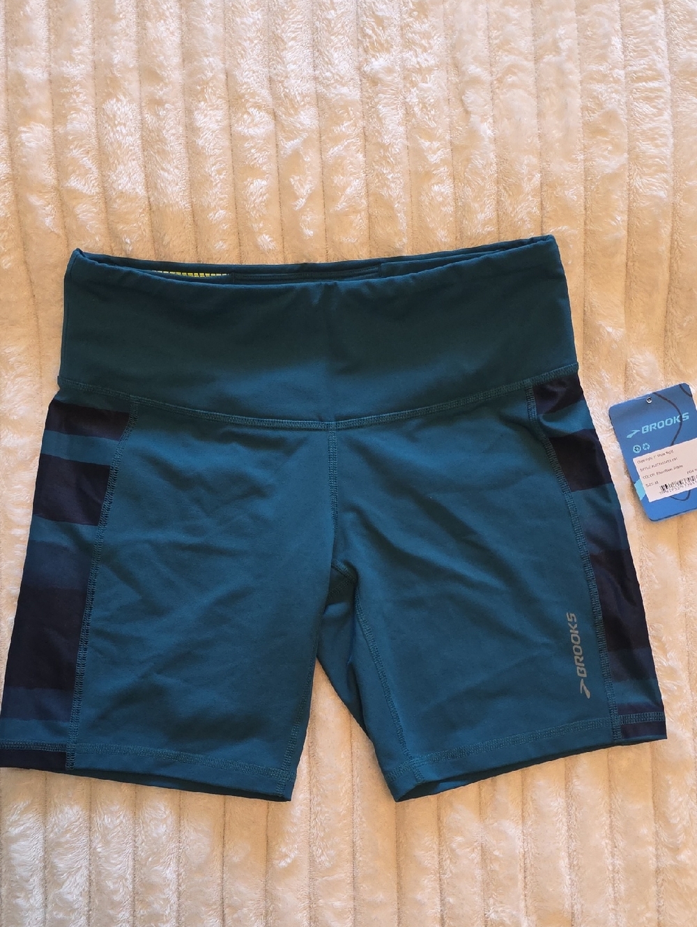Brooks Teal Athletic Shorts with Dark Navy Stripe Panels